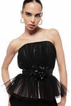 Sameer Madan_Black Banana Crepe Hand Embroidered Sequin Strapless Cheeky Vimto Peplum Top _Online_at_Aza_Fashions