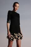 Sameer Madan_Black Patent Leather Hand Embroidery Flower Gin Daisy Sequin Bodycon Dress _Online_at_Aza_Fashions