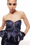 Buy_Sameer Madan_Blue Dutch Satin Strapless Ink Cocktail Peplum Ruched Dress _Online_at_Aza_Fashions