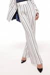 Shop_Sameer Madan_White Banana Crepe Hand Embroidery Pinstripe Tonic High Waist Trouser _at_Aza_Fashions