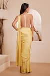 Shop_Dheeru Taneja_Yellow Dupion Silk Embroidered Cutdana Round Alnaz Pre-draped Saree With Blouse _at_Aza_Fashions