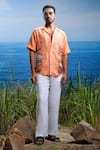 Shop_Asuka_Orange Linen Embroidery Sunset Stitch Tapestry Shirt _Online_at_Aza_Fashions