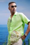 Buy_Asuka_Green Linen Embroidery Oasis Cuban Tropical Shirt _at_Aza_Fashions