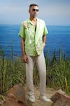 Shop_Asuka_Green Linen Embroidery Oasis Cuban Tropical Shirt _Online_at_Aza_Fashions