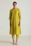 Buy_Arcvsh by Pallavi Singh_Green Silk Chanderi Woven Geometric Round Tunic And Pant Set 