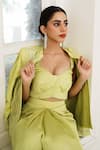 Shop_House of Anmol Jain_Green Skirt And Bustier Satin Hand Embroidered Sequins Draped & Jacket Set _Online_at_Aza_Fashions