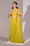 Buy_BAANI KHURANA_Green Satin Embellished Sequin Cape Open Geometric Layered Sharara Set _at_Aza_Fashions