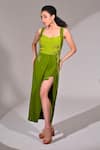 BAANI KHURANA_Green Crepe Embellished Sequin Sweetheart Vine High-low Tunic _Online_at_Aza_Fashions