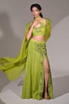 Buy_BAANI KHURANA_Green Georgette Embellished Sequin Cape Open Bead Slit Skirt Set _at_Aza_Fashions