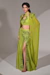 Buy_BAANI KHURANA_Green Georgette Embellished Sequin Cape Open Bead Slit Skirt Set _Online_at_Aza_Fashions