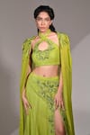 Shop_BAANI KHURANA_Green Georgette Embellished Sequin Cape Open Bead Slit Skirt Set _Online_at_Aza_Fashions