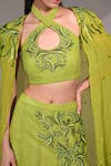 BAANI KHURANA_Green Georgette Embellished Sequin Cape Open Bead Slit Skirt Set _at_Aza_Fashions