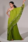 Buy_BAANI KHURANA_Green Chiffon Embellished Sequin One Floral Layered Cape Tunic With Sharara _at_Aza_Fashions