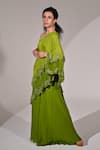 BAANI KHURANA_Green Chiffon Embellished Sequin One Floral Layered Cape Tunic With Sharara _Online_at_Aza_Fashions