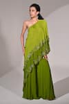 Shop_BAANI KHURANA_Green Chiffon Embellished Sequin One Floral Layered Cape Tunic With Sharara _Online_at_Aza_Fashions