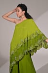 Buy_BAANI KHURANA_Green Chiffon Embellished Sequin One Floral Layered Cape Tunic With Sharara 