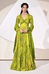 Buy_BAANI KHURANA_Green Chiffon Embellished Sequin V-neck Floral Print Anarkali With Dupatta _at_Aza_Fashions