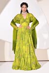 Buy_BAANI KHURANA_Green Chiffon Embellished Sequin V-neck Floral Print Anarkali With Dupatta _Online_at_Aza_Fashions