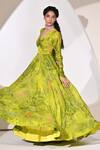 Shop_BAANI KHURANA_Green Chiffon Embellished Sequin V-neck Floral Print Anarkali With Dupatta _Online_at_Aza_Fashions