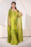 Buy_BAANI KHURANA_Green Chiffon Organza Embellished Sequin Cape Open Floral Pattern Sharara Set _Online_at_Aza_Fashions