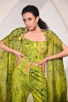 Buy_BAANI KHURANA_Green Chiffon Organza Embellished Sequin Cape Open Floral Pattern Sharara Set 