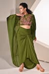 BAANI KHURANA_Green Crepe Organza Embellished Sequin Cape Open Bead Slit Skirt Set _Online_at_Aza_Fashions