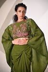 BAANI KHURANA_Green Crepe Organza Embellished Sequin Cape Open Bead Slit Skirt Set _at_Aza_Fashions