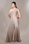 Buy_BAANI KHURANA_Peach Net Shimmer Lycra Embellished Sequin Sweetheart Slit Kurta With Sharara _at_Aza_Fashions