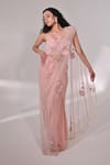 Buy_BAANI KHURANA_Pink Georgette Embellished Sequin Floral Pre-draped Concept Saree With Blouse _at_Aza_Fashions