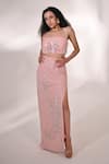 BAANI KHURANA_Pink Georgette Embellished Sequin Square Floral Applique Bustier With Slit Skirt _Online_at_Aza_Fashions