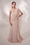 Buy_BAANI KHURANA_Pink Chiffon Embellished Sequin Halter Neck Mermaid Pre-draped Saree With Blouse _at_Aza_Fashions