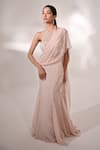 Buy_BAANI KHURANA_Pink Chiffon Embellished Sequin Halter Neck Mermaid Pre-draped Saree With Blouse _Online_at_Aza_Fashions