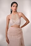 BAANI KHURANA_Pink Chiffon Embellished Sequin Halter Neck Mermaid Pre-draped Saree With Blouse _at_Aza_Fashions