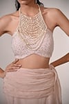 Buy_BAANI KHURANA_Pink Chiffon Embellished Sequin Halter Neck Mermaid Pre-draped Saree With Blouse 