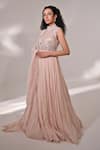 BAANI KHURANA_Pink Chiffon Embellished Sequin Band Floral Embroidered Anarkali With Dupatta _Online_at_Aza_Fashions