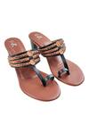 Shop_The Madras Trunk_Brown Ruhi Trio Braided Strap Woven Kolhapuri Heels _at_Aza_Fashions