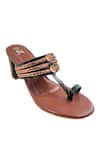 The Madras Trunk_Brown Ruhi Trio Braided Strap Woven Kolhapuri Heels _Online_at_Aza_Fashions