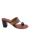 Shop_The Madras Trunk_Brown Ruhi Trio Braided Strap Woven Kolhapuri Heels _Online_at_Aza_Fashions