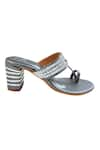 Shop_The Madras Trunk_Silver Ruhi Braided Strap Woven Kolhapuri Heels _Online_at_Aza_Fashions