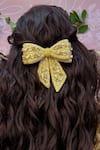 Buy_Hair Drama Co_Gold Crystal Studded Hair Bow _at_Aza_Fashions