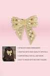 Buy_Hair Drama Co_Gold Crystal Studded Hair Bow _Online_at_Aza_Fashions