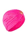 Buy_Hair Drama Co_Pink Floral Schiffli Shell Brooch Embellished Turban 