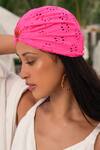 Buy_Hair Drama Co_Pink Floral Schiffli Shell Brooch Embellished Turban _Online