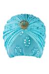 Buy_Hair Drama Co_Blue Floral Schiffli Pattern Turban _Online_at_Aza_Fashions