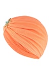 Hair Drama Co_Orange Floral Schiffli Starfish Brooch Embellished Turban _Online_at_Aza_Fashions