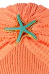 Buy_Hair Drama Co_Orange Floral Schiffli Starfish Brooch Embellished Turban 