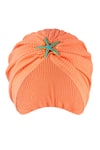 Shop_Hair Drama Co_Orange Floral Schiffli Starfish Brooch Embellished Turban 