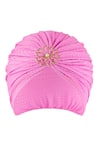 Hair Drama Co_Purple Pearl Flower Brooch Embellished Turban _at_Aza_Fashions