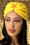 Buy_Hair Drama Co_Yellow Ribbed Brooch Embellished Turban _at_Aza_Fashions