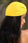 Shop_Hair Drama Co_Yellow Ribbed Brooch Embellished Turban _at_Aza_Fashions